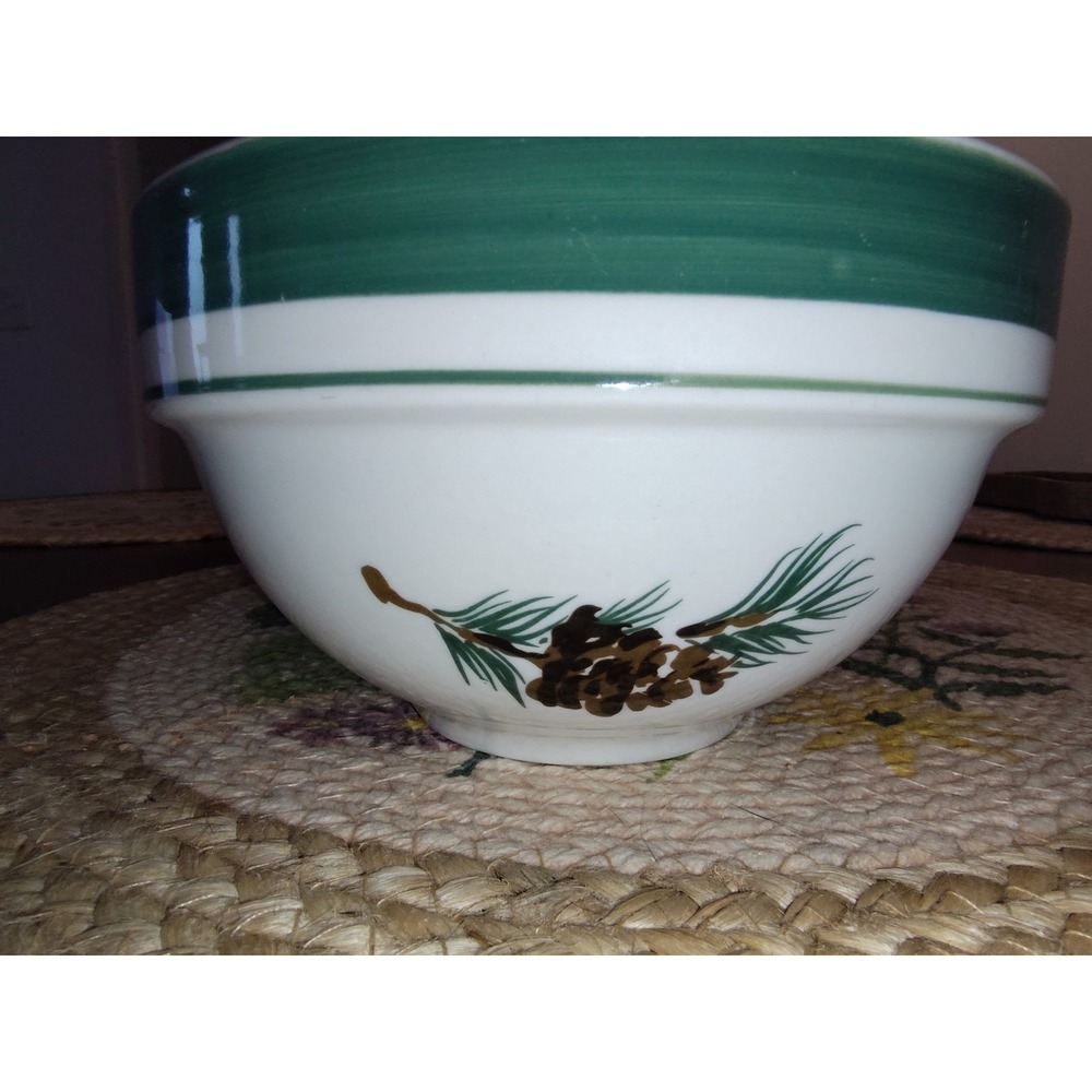 LL Bean Evergreen Cereal Bowls Set of 4 Pinecone Green Band Vintage Discontinued